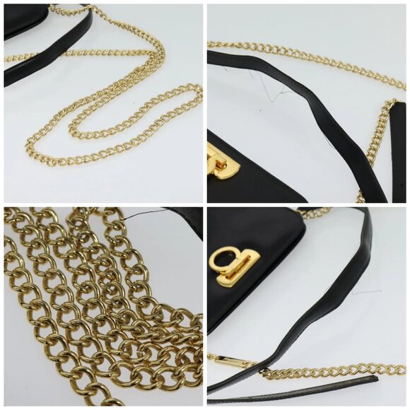 Salvatore Ferragamo Gancini Chain Bag Leather 2way Black Gold Silver Auth hk2202 - Picture 15 of 16